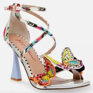 NEW BETSEY JOHNSON Trudie Beaded Butterfly Sandals Heels Size 7.5 Multicolor